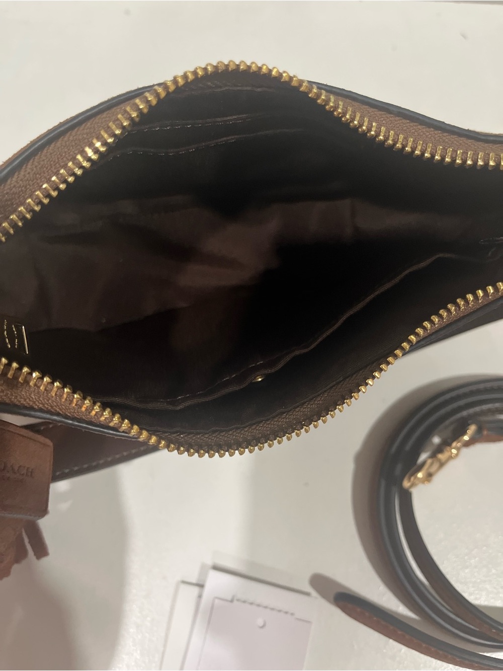 Coach Brown Suede Shoulder Bag with Gold Hardware - Picture 5 of 6